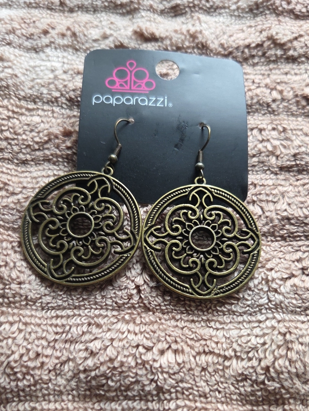 paparazzi Antique Brass Filigree Round Drop Earrings - Brass(J4)